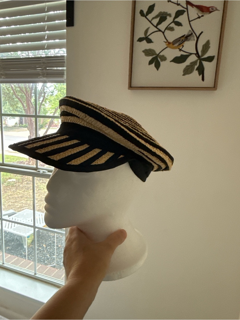 Newsboy Hat Natural Raffia Black Stripe Packable Cap